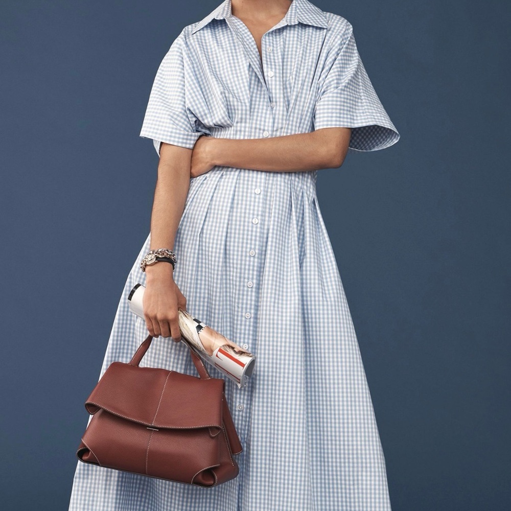 Anthropologie Blue Gingham Midi Dress